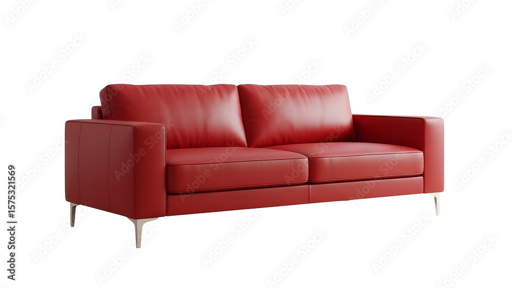 Fototapeta premium Shop red leather sofa two seater couch modern living room furniture contemporary style for home decor ideas on transparent background