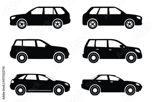 Automobile silhouettes: A collection of stylish, sleek automobile silhouettes set against a minimalist backdrop, each car represents a different model.