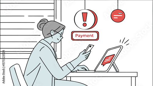 Online Payment Fraud and Cybersecurity Threat – Flat Vector Illustration of Mobile Banking Transaction with Credit Card Risk Alert (AI Generated)