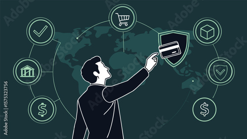 Secure Online Payment and Digital Credit Card Authentication – Flat Vector Illustration of Fintech Innovation, Encryption, and Global eCommerce (AI Generated)
