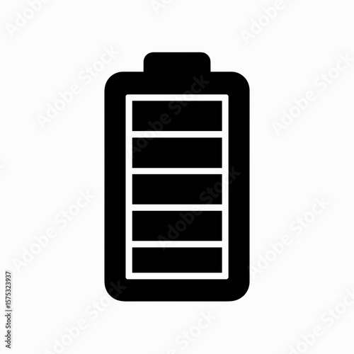 Full Battery Silhouette Icon — Complete Power Level and Maximum Energy Concept