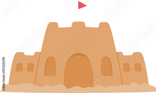 Sandcastle with Flag, activity on the beach illustration