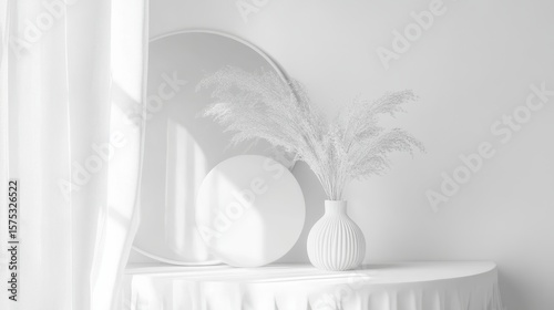 White minimalist interior design with decorative pampas grass.