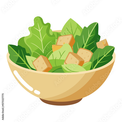 A clean minimalist vector illustration of a Caesar salad