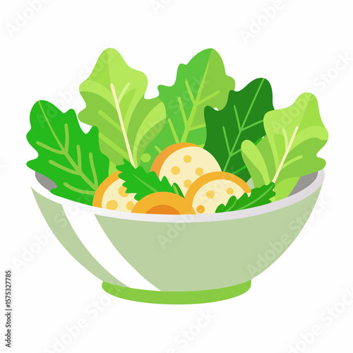 A clean minimalist vector illustration of a Caesar salad