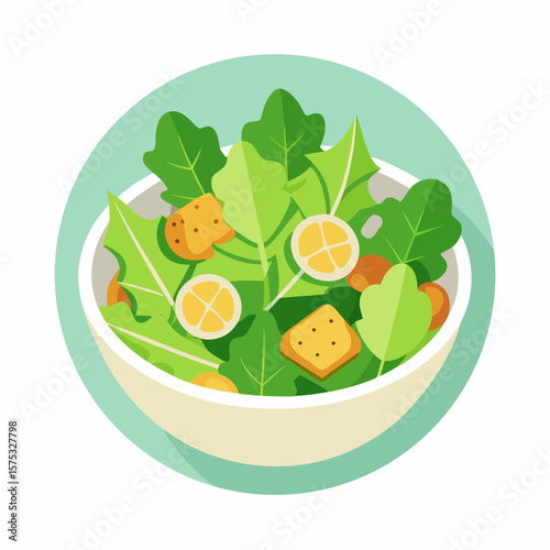 A clean minimalist vector illustration of a Caesar salad