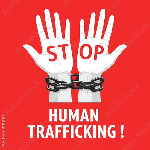 Symbolic Hands with "STOP" and Chain, Anti-Human Trafficking Message
