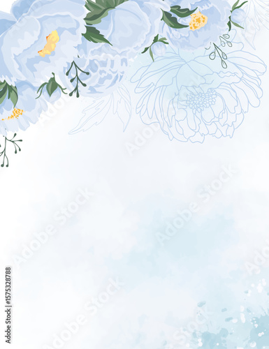 Elegant blue floral background Peonies flowers color splash Wedding decor