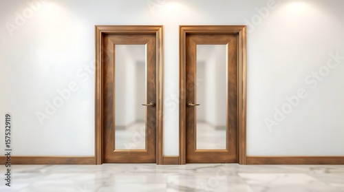 Wallpaper Mural Elegant hallway featuring two closed wood-framed glass doors with marble floor Torontodigital.ca