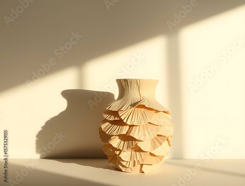 Wallpaper Mural Elegant handcrafted layered vase casting soft shadows against light surface Torontodigital.ca