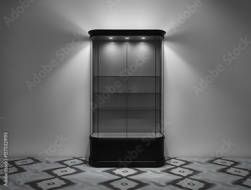Wallpaper Mural Elegant Illuminated Curio Cabinet Displaying Sophistication Against a Minimalist Wall Torontodigital.ca