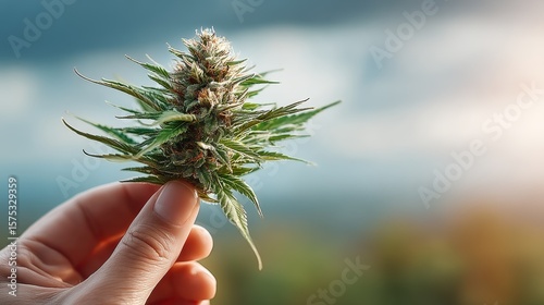 Close-Up of Hand Holding Fresh Cannabis Bud Against Blurred Background