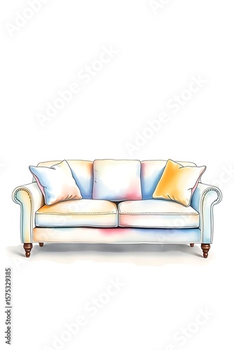 Wallpaper Mural Elegant Watercolor Couch Illustration with Pillows on a Clear Background Torontodigital.ca