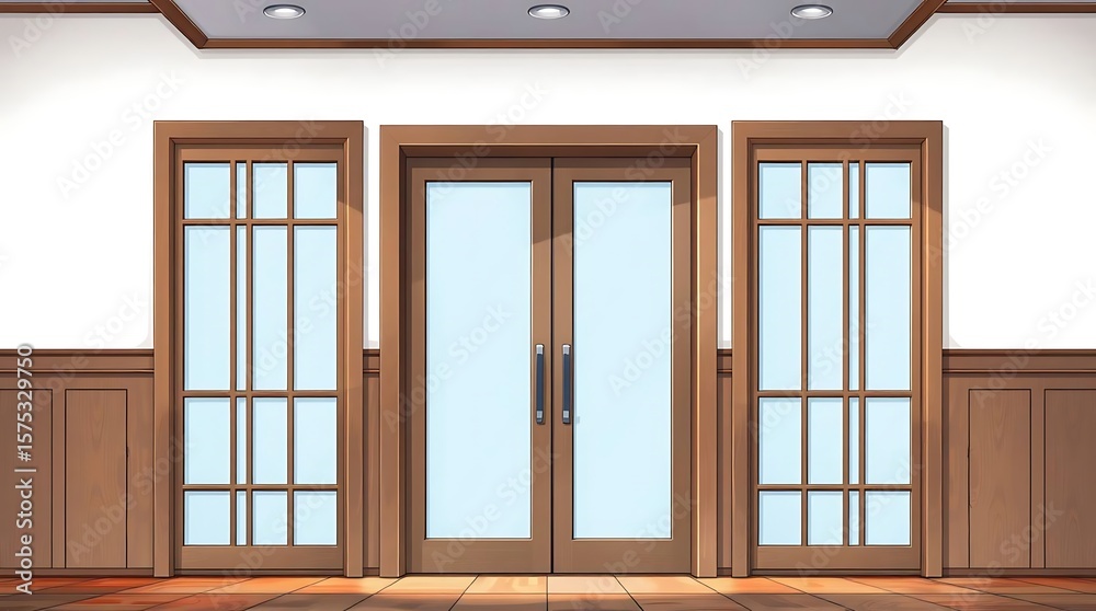 custom made wallpaper toronto digitalHallway showcasing wooden doors, glass inserts, and coordinated paneling