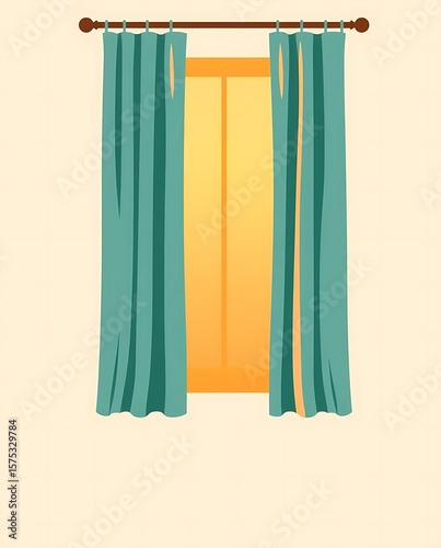 Wallpaper Mural Illustration of window with turquoise curtains and warm light shining through Torontodigital.ca