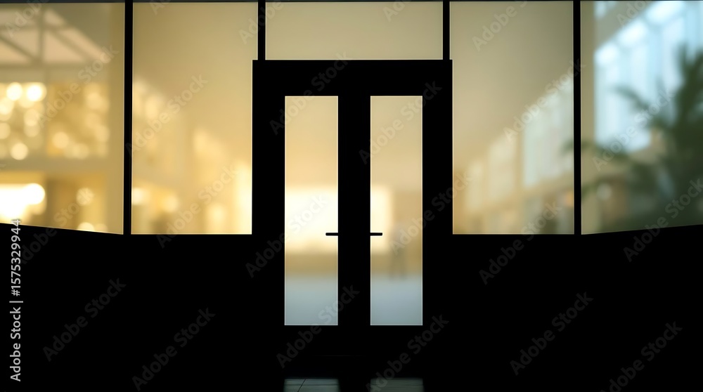 custom made wallpaper toronto digitalModern office entrance with glass doors and blurred light reflections