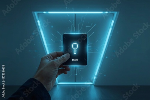 hand with key card, hand scanning card ,hand holding card