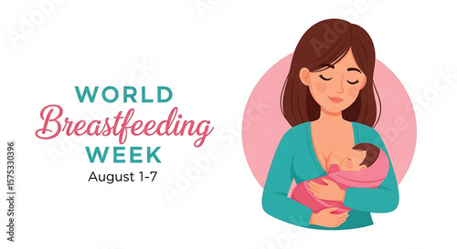 Mother Breastfeeding Baby, Illustration for World Breastfeeding Awareness Week
