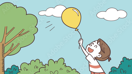 Girl swinging in the park holding colorful balloons