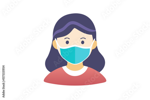 Flat design illustration of a person wearing a protective face mask to prevent the spread of illness and viruses