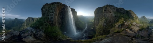 Majestic waterfall view nature landscape 360 degrees hdr panorama