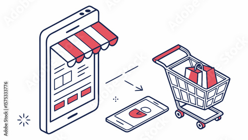 Online shopping store with mobile app and shopping cart for ecommerce business and digital marketing promotion