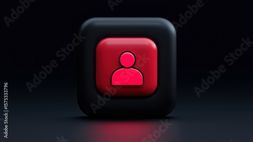 A red user icon on a black 3D button against a dark background, symbolizing user profile or account access, AI HR office activities