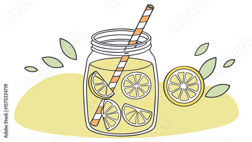Lemon and lime cocktail with fresh citrus drink in a glass vector illustration