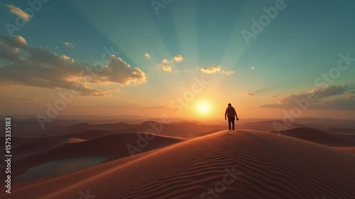 Person Walking on Desert Sand Dune at Sunset Slow Motion