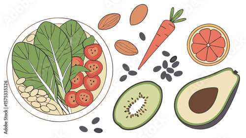 Healthy vegan bowl recipe with fresh vegetables and fruits for balanced diet and nutrition plan guide