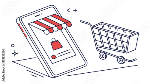 Online shopping on mobile phone concept vector illustration for e commerce and retail business design