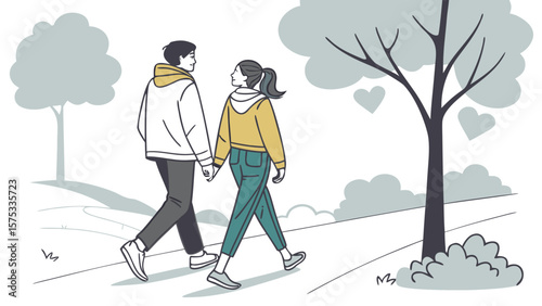 Couple walking in park holding hands vector illustration romance love relationship outdoor scene happy together