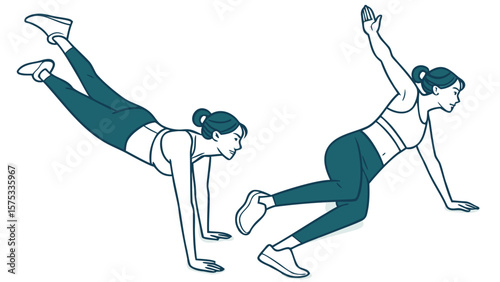 Woman doing dynamic plank exercise workout routine for strength and core fitness training at home or gym