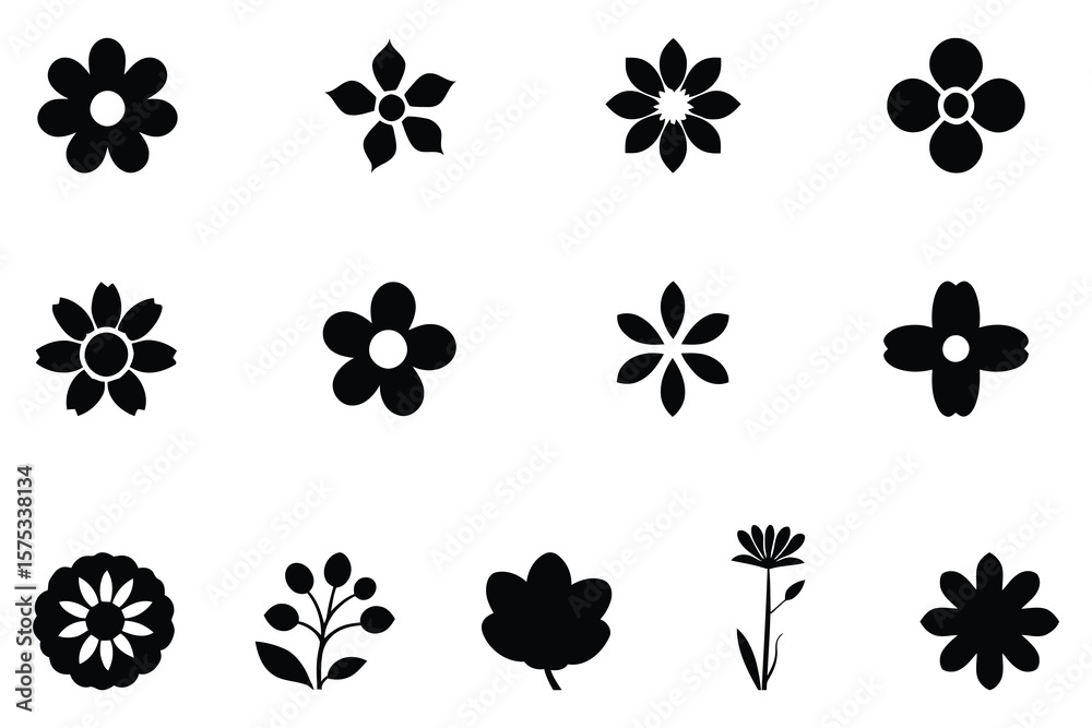 Fototapeta premium A collection of various stylized flower iconsA collection of various stylized flower icons