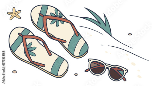 Beach vacation summer holiday with flip flops sunglasses and starfish vector illustration design element