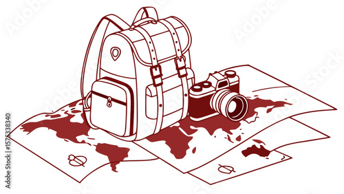 Travel photography adventure gear backpack camera map planning vacation trip wanderlust exploring journey one hundred
