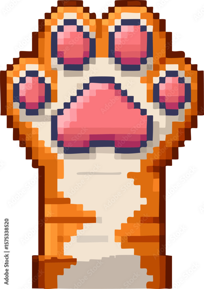 Fototapeta premium Adorable cat paw pixel block pixel vector art illustration