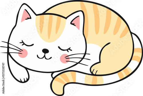 Funny cat sleeping peacefully hand drawn vector