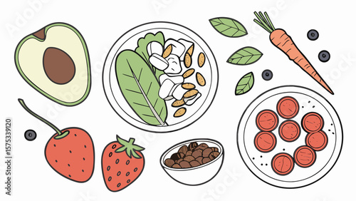 Healthy eating concept featuring fresh fruits vegetables and salad for balanced diet and wellness tips