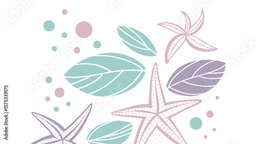 Pastel starfish and leaves pattern design vector illustration for summer theme background and decoration, 100 chars