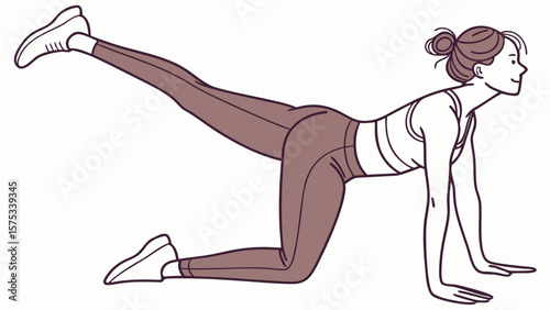 Woman doing donkey kicks exercise for glute workout and leg strength training at home or in the gym routine