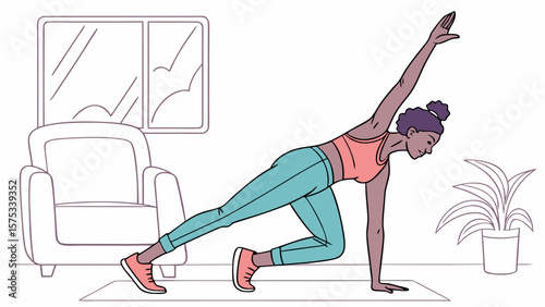 Side plank exercise workout fitness routine at home for strength training and core stability training 100