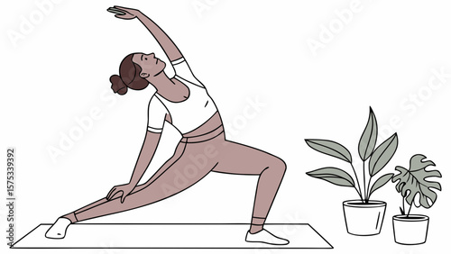 Woman practicing yoga warrior pose at home for wellness and meditation exercise routine for health benefits