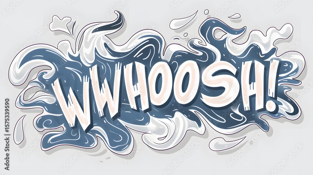 Fototapeta premium Sticker comic wind gust with text WHOOSH flat illustration