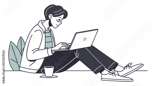 Person working on laptop freelance lifestyle illustration vector design for remote work and study concept