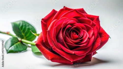 Macro photography reveals the exquisite texture and vibrant red of a solitary rose, set against a pure white.