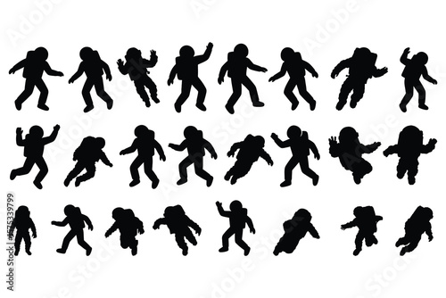 Astronauts in various poses space silhouette
