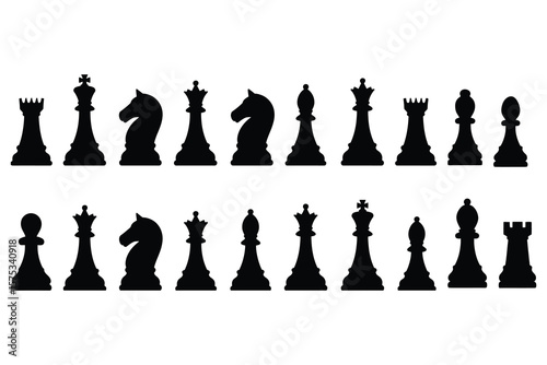 Black chess pieces silhouettes king queen