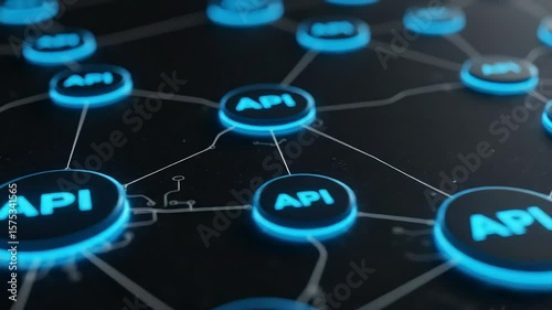 API Network: Dynamic Digital Connections with Glowing Blue Interface.
