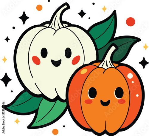 Happy Pumpkins With Leaves And Stars halloween autumn